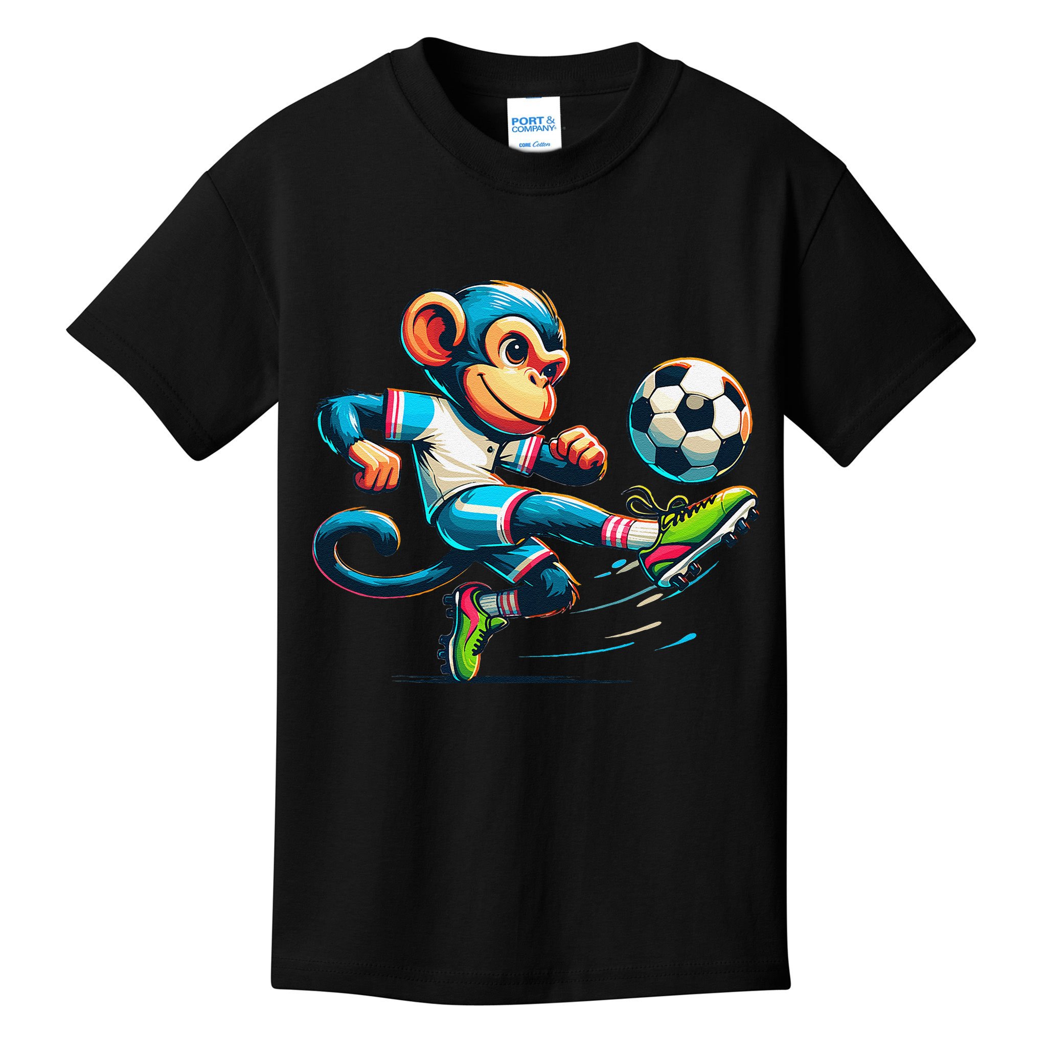 Funny Monkey Design Monkey Playing Soccer Kids T-Shirt