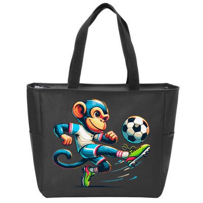 Funny Monkey Design Monkey Playing Soccer Zip Tote Bag