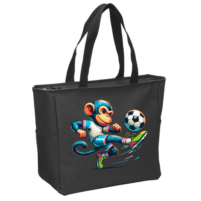 Funny Monkey Design Monkey Playing Soccer Zip Tote Bag