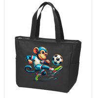 Funny Monkey Design Monkey Playing Soccer Zip Tote Bag