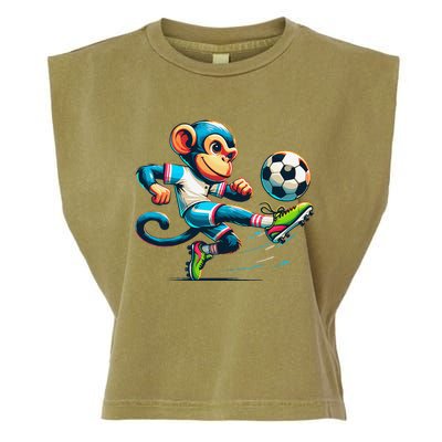 Funny Monkey Design Monkey Playing Soccer Garment-Dyed Women's Muscle Tee