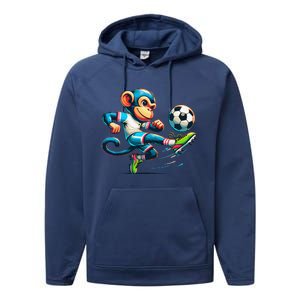 Funny Monkey Design Monkey Playing Soccer Performance Fleece Hoodie