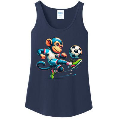 Funny Monkey Design Monkey Playing Soccer Ladies Essential Tank