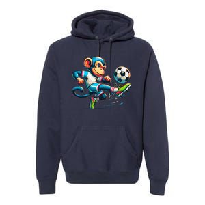 Funny Monkey Design Monkey Playing Soccer Premium Hoodie