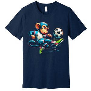 Funny Monkey Design Monkey Playing Soccer Premium T-Shirt