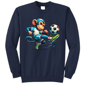 Funny Monkey Design Monkey Playing Soccer Tall Sweatshirt