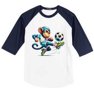 Funny Monkey Design Monkey Playing Soccer Baseball Sleeve Shirt