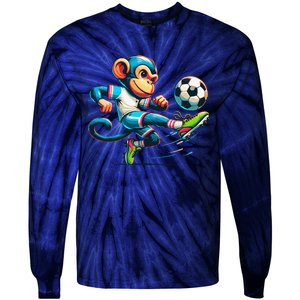 Funny Monkey Design Monkey Playing Soccer Tie-Dye Long Sleeve Shirt