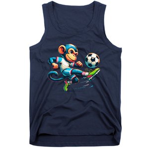 Funny Monkey Design Monkey Playing Soccer Tank Top