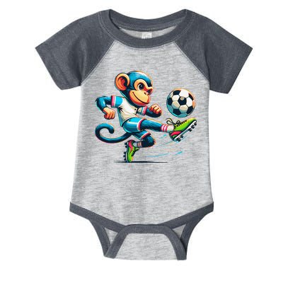 Funny Monkey Design Monkey Playing Soccer Infant Baby Jersey Bodysuit