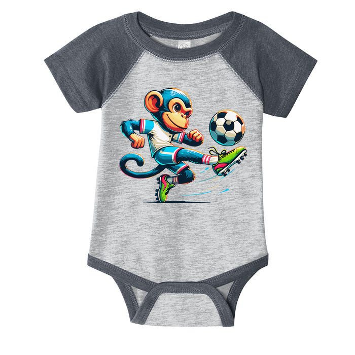 Funny Monkey Design Monkey Playing Soccer Infant Baby Jersey Bodysuit