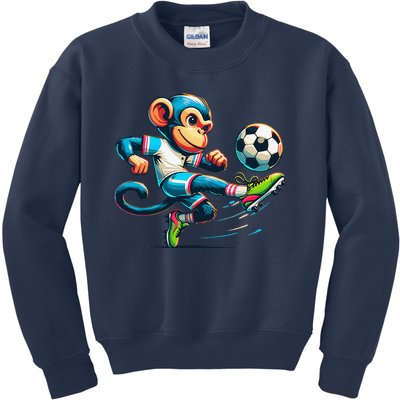 Funny Monkey Design Monkey Playing Soccer Kids Sweatshirt