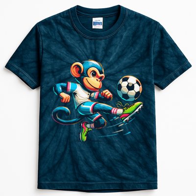 Funny Monkey Design Monkey Playing Soccer Kids Tie-Dye T-Shirt