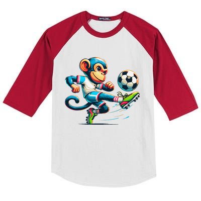 Funny Monkey Design Monkey Playing Soccer Kids Colorblock Raglan Jersey