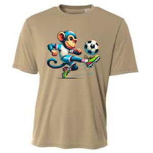 Funny Monkey Design Monkey Playing Soccer Cooling Performance Crew T-Shirt