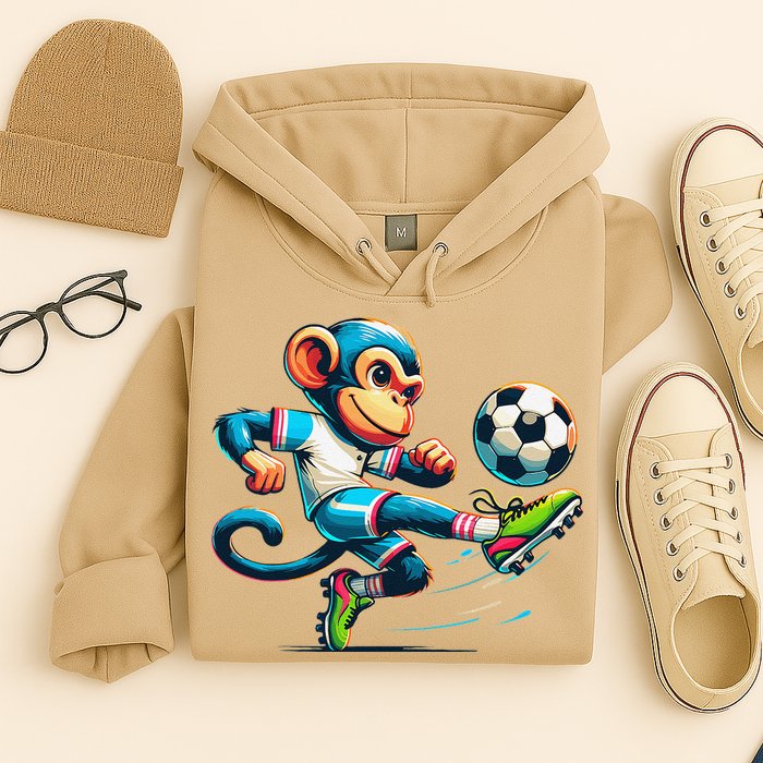 Funny Monkey Design Monkey Playing Soccer Hoodie
