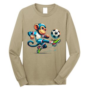 Funny Monkey Design Monkey Playing Soccer Long Sleeve Shirt