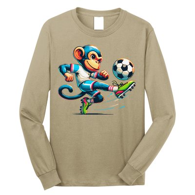 Funny Monkey Design Monkey Playing Soccer Long Sleeve Shirt