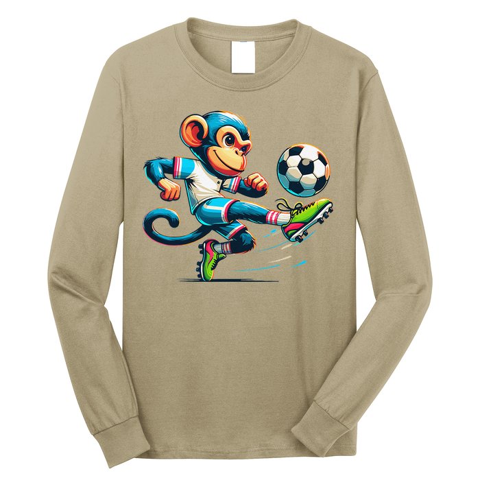 Funny Monkey Design Monkey Playing Soccer Long Sleeve Shirt