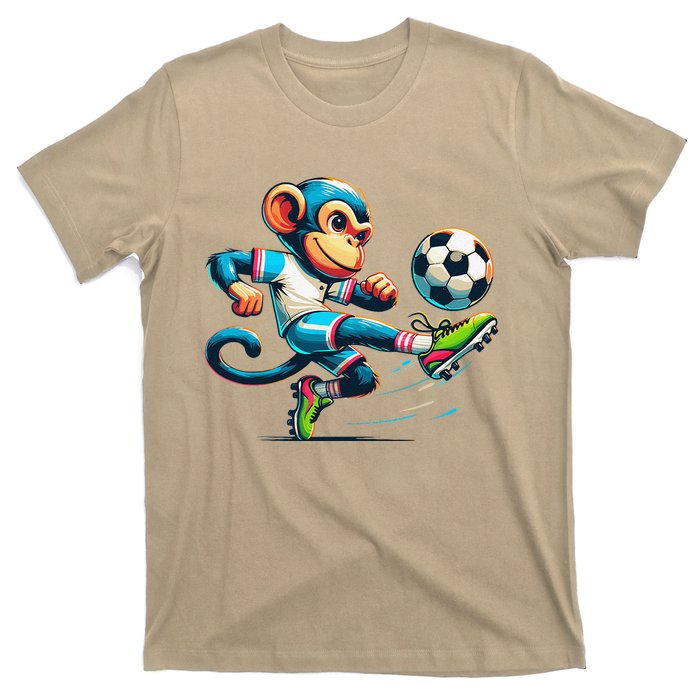 Funny Monkey Design Monkey Playing Soccer T-Shirt