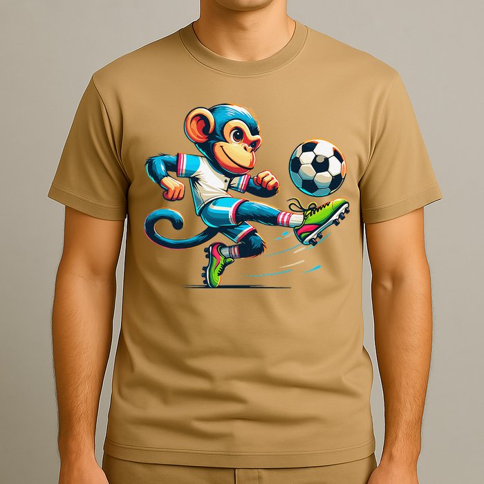 Funny Monkey Design Monkey Playing Soccer T-Shirt