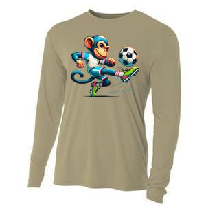 Funny Monkey Design Monkey Playing Soccer Cooling Performance Long Sleeve Crew