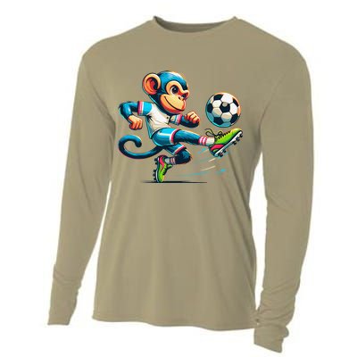 Funny Monkey Design Monkey Playing Soccer Cooling Performance Long Sleeve Crew