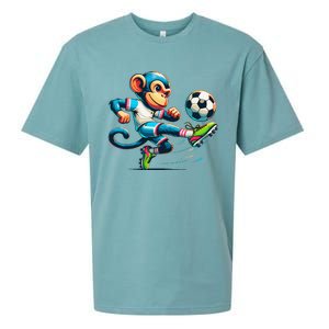 Funny Monkey Design Monkey Playing Soccer Sueded Cloud Jersey T-Shirt