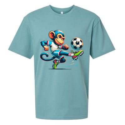 Funny Monkey Design Monkey Playing Soccer Sueded Cloud Jersey T-Shirt