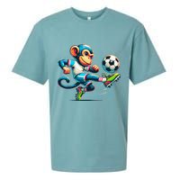Funny Monkey Design Monkey Playing Soccer Sueded Cloud Jersey T-Shirt