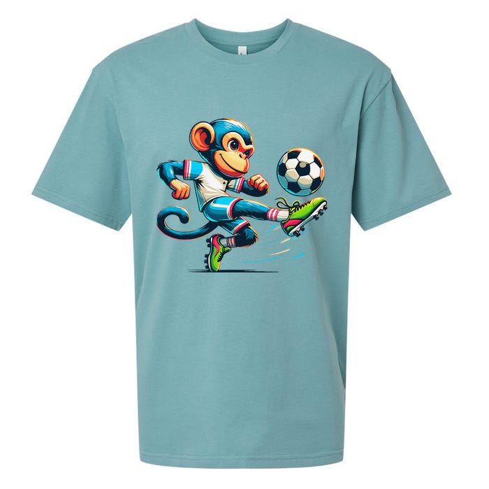 Funny Monkey Design Monkey Playing Soccer Sueded Cloud Jersey T-Shirt
