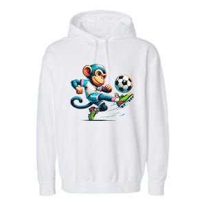 Funny Monkey Design Monkey Playing Soccer Garment-Dyed Fleece Hoodie