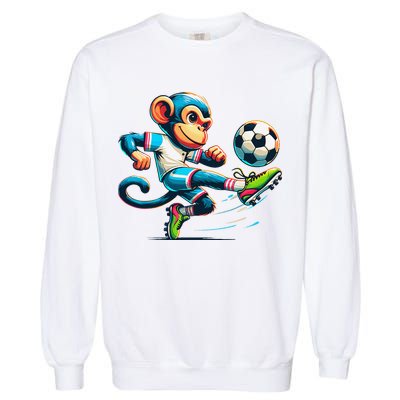 Funny Monkey Design Monkey Playing Soccer Garment-Dyed Sweatshirt