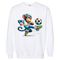Funny Monkey Design Monkey Playing Soccer Garment-Dyed Sweatshirt