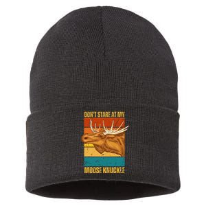 Funny Moose Don't Stare At My Moose Knuckle Sustainable Knit Beanie