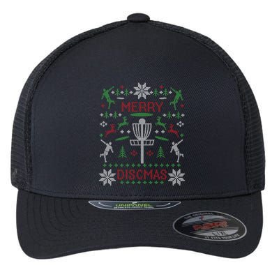 Funny Merry Discmas Disc Golf Ugly Christmas Sweater Design Gift Flexfit Unipanel Trucker Cap