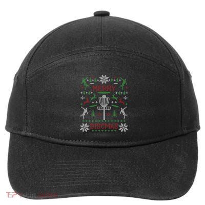 Funny Merry Discmas Disc Golf Ugly Christmas Sweater Design Gift 7-Panel Snapback Hat