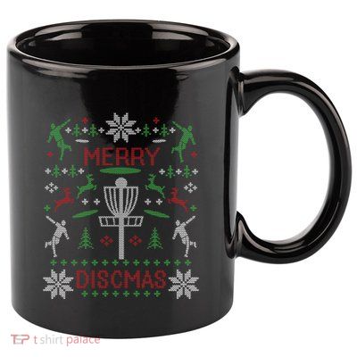 Funny Merry Discmas Disc Golf Ugly Christmas Sweater Design Gift 11oz C Handle Ceramic Mug