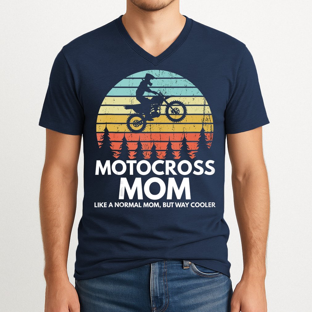 Funny Motocross Dirt Bike Mom Retro 70s Motocross Braaap V-Neck T-Shirt