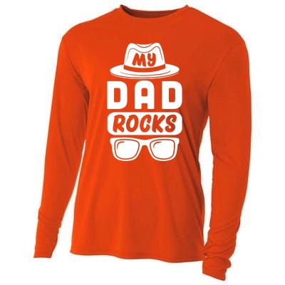 Funny My Dad Rocks Family Matching Dad Birthday Fathers Day Gift Cooling Performance Long Sleeve Crew