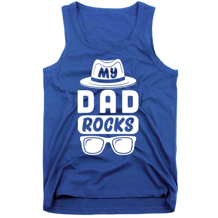 Funny My Dad Rocks Family Matching Dad Birthday Fathers Day Gift Tank Top