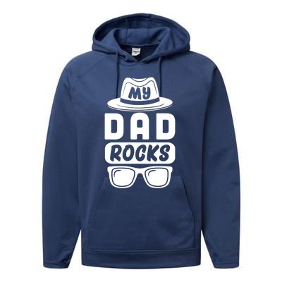 Funny My Dad Rocks Family Matching Dad Birthday Fathers Day Gift Performance Fleece Hoodie