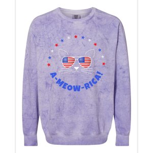 Funny Memorial Day July 4th Cat Ameowrica Day Gift Colorblast Crewneck Sweatshirt