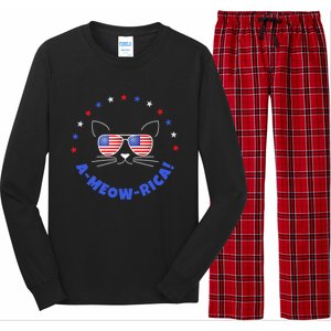 Funny Memorial Day July 4th Cat Ameowrica Day Gift Long Sleeve Pajama Set