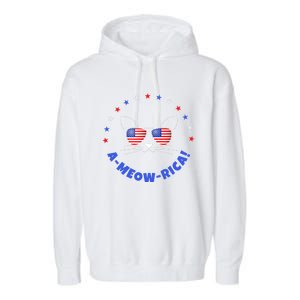 Funny Memorial Day July 4th Cat Ameowrica Day Gift Garment-Dyed Fleece Hoodie