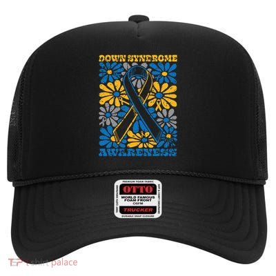 Flowers Motivational Down Syndrome Awareness Women High Crown Mesh Back Trucker Hat