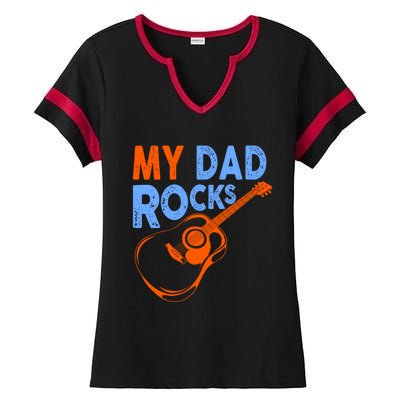 Funny My Dad Rocks Guitar Tee Cool Gift Ladies Halftime Notch Neck Tee