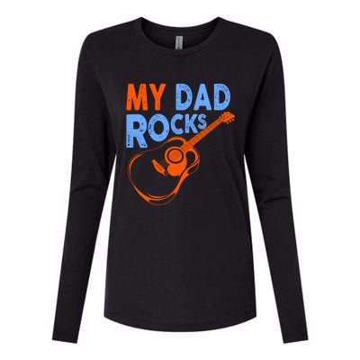 Funny My Dad Rocks Guitar Tee Cool Gift Womens Cotton Relaxed Long Sleeve T-Shirt