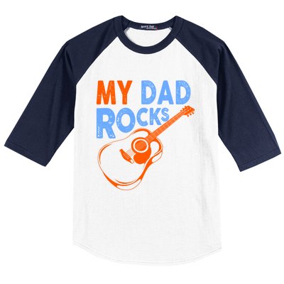 Funny My Dad Rocks Guitar Tee Cool Gift Baseball Sleeve Shirt