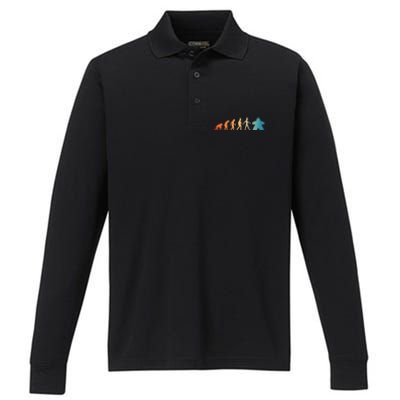 Funny Meeple Design Meeple Evolution Lovers Performance Long Sleeve Polo